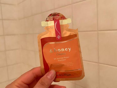 &Honey Creamyシリーズのライン使いできるサンプルを使用してみたのでレビューしていきます🐝
&Honeyシリーズは私の髪に合っているようで、以前何度かリピートしました。
"Creamy"なのでしっとり系かなと思いきや…？

&Honey Creamy EX Damage Repair Shampoo 使用レビュー

《香り》ジューシーベリーハニーの香り
初めはベリーのような香り、どちらかというと甘くて少し酸味のある香り。
洗い流すと、爽やかで大人っぽい香水のような香りもした。
ハニーのツンとした香りがしないので、クセのある香りが苦手な方にもおすすめ。

《テクスチャー》
赤茶っぽい色がついた透明なシャンプー。
サラサラ強めなテクスチャーで、髪に伸ばしやすく、泡立ちもとても良かった。

《使用感・仕上がり》
髪を流した直後はとても香りが強く残っている。
流した時のサラサラとした感覚が好きだった。
キシキシ感はなく、どちらかというと保湿されている感じ。

#&Honey #&HoneyCreamy #アンドハニー #シャンプー #レビュー #review #haircare #ヘアケアの画像 その1