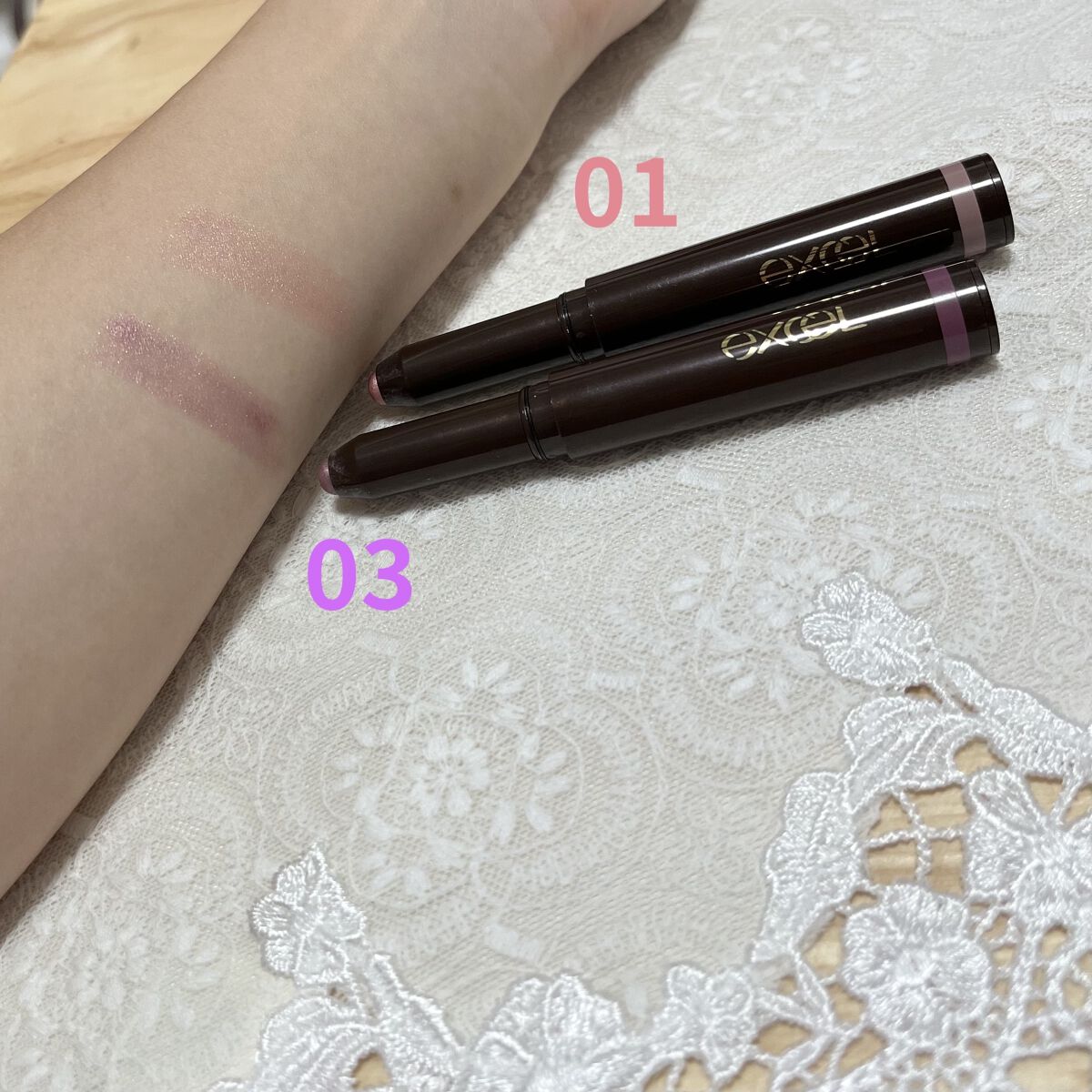 グリームオンフィットシャドウ/excel/スティックアイシャドウを使ったクチコミ（3枚目）