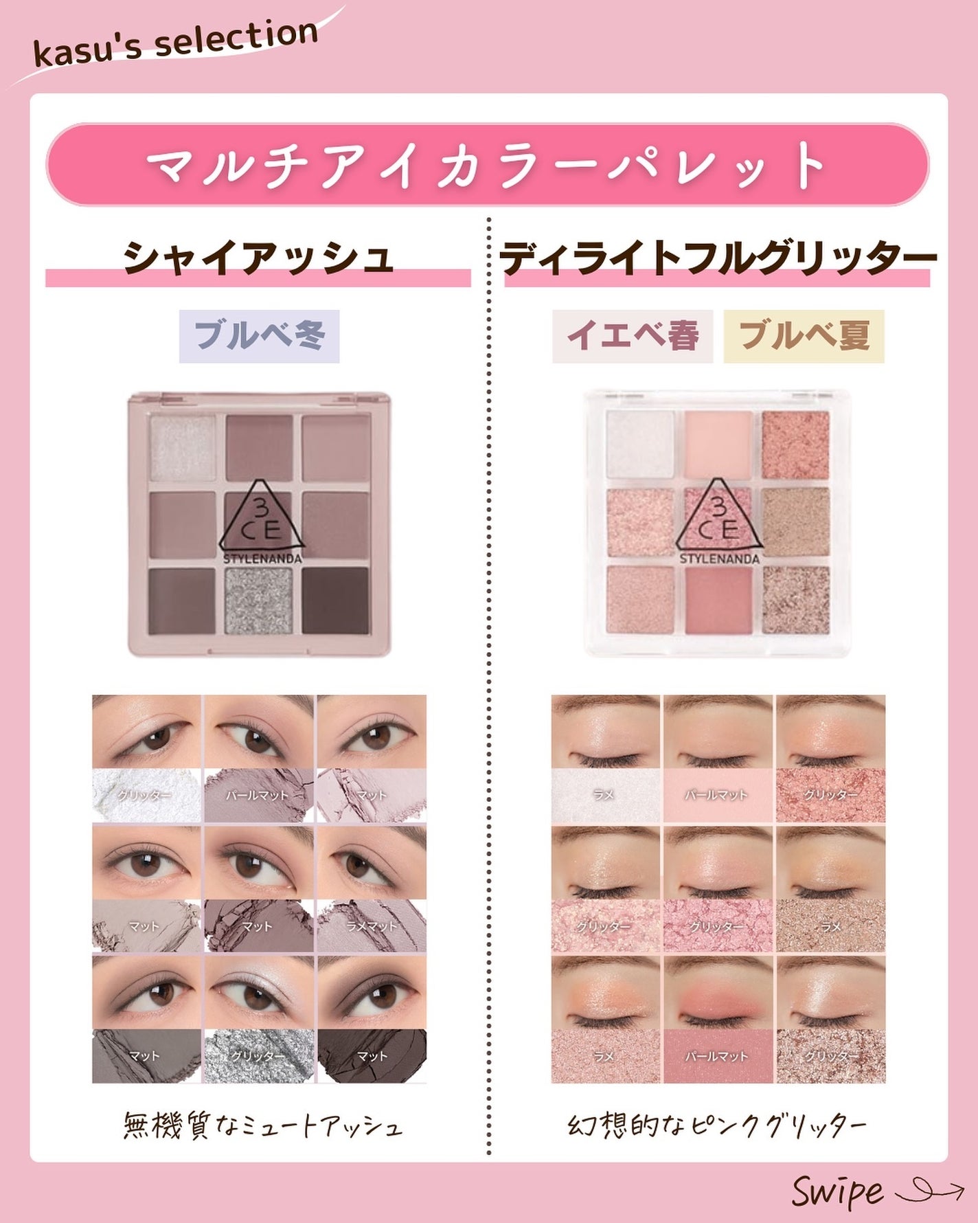 kasu__cosme on LIPS 「【3CE日本再上陸🇯🇵捨て色なしパレット】*…*…*…*…*…..」(7枚目)