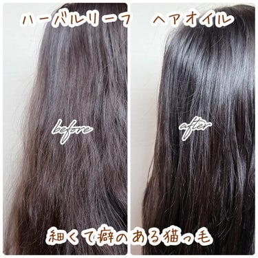 ハーバルリーフ オーガニックヘアオイル フレッシュティーの香りのクチコミ「ハーバルリーフの
オーガニックヘアオイル、使ってみたよ！

オイルなんだけどサラサラテクスチャ.....」（1枚目）