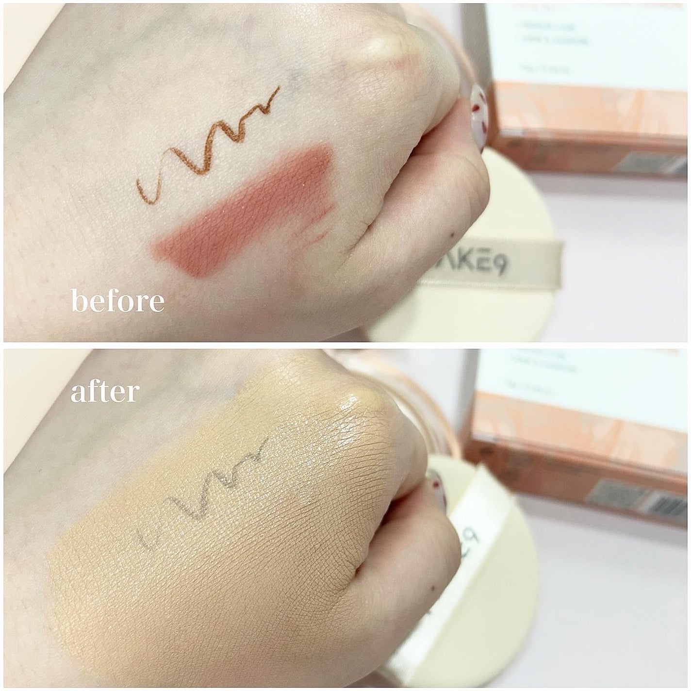 ヌードカーミンググロークッション/MAKE9/クッションファンデーションを使ったクチコミ(3枚目)