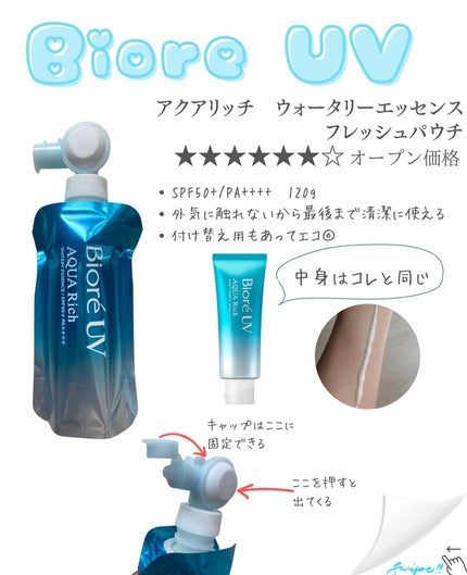 アクアリッチ フレッシュパウチ/ビオレ/日焼け止めローションを使ったクチコミ(2枚目)