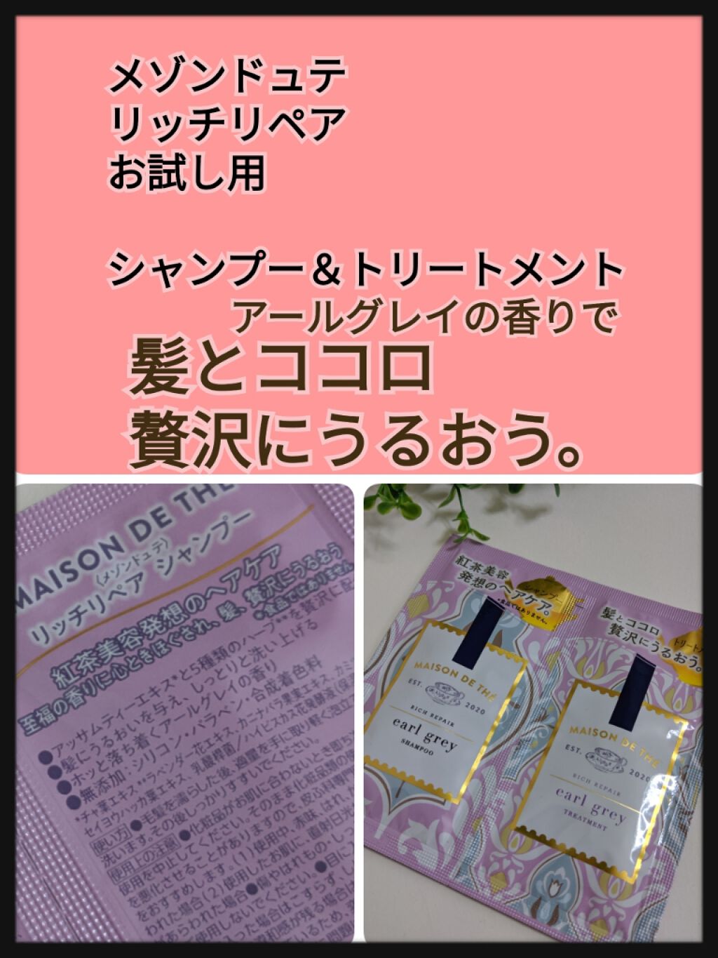リッチリペア シャンプー／トリートメント シャンプー・トリートメント サシェセット/MAISON DE THÉ/市販シャンプーを使ったクチコミ（1枚目）