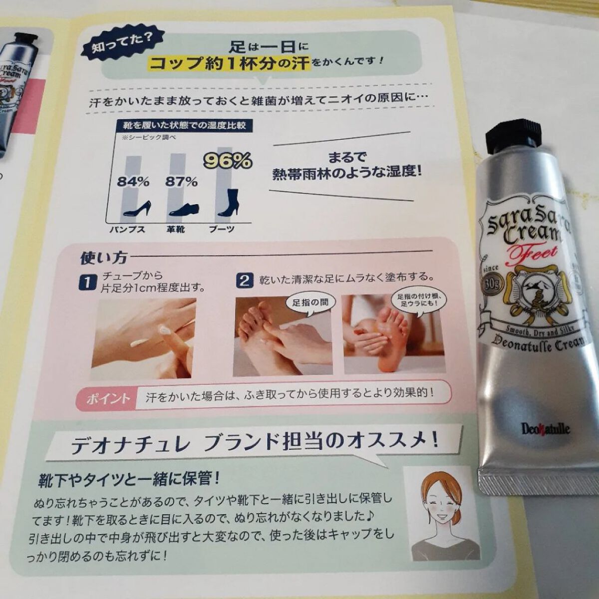 薬用足指さらさらクリーム/デオナチュレ/デオドラント・制汗剤を使ったクチコミ（2枚目）