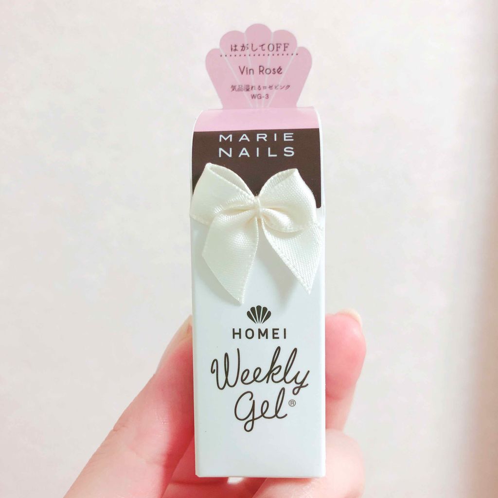 HOMEI ウィークリージェル
WG-3 気品溢れるロゼピンク🌸

薄いピンクのネイルが欲しくて購入しました。
画像は三度塗りです。
また、すぐに剥がれてしまわないようにキャンメイクのトップコートで補強しています。 
すぐに乾くし、よりツ