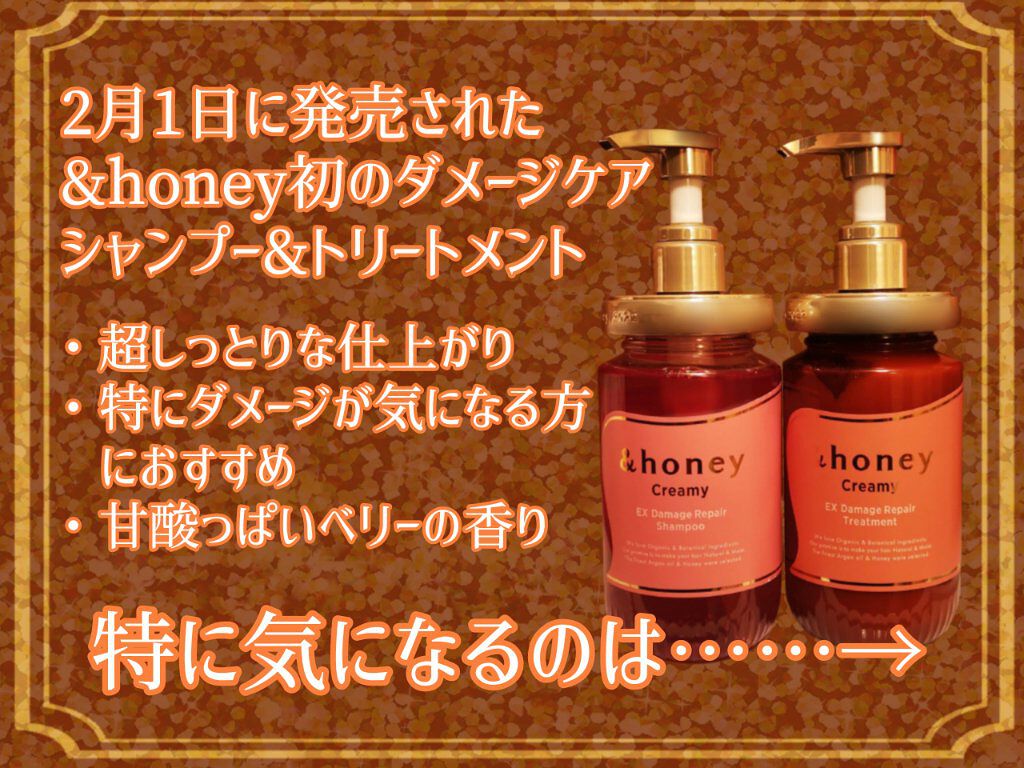 Creamy EXダメージリペアシャンプー1.0/ヘアトリートメント2.0/&honey/市販シャンプーを使ったクチコミ（2枚目）