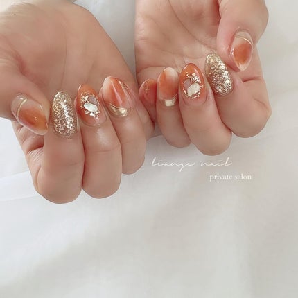 #ネイル,#大人ニュアンスネイル,#ニュアンスネイル,#ジェルネイル,#シェルネイル,#夏ネイル,#オレンジネイルのネイルデザイン