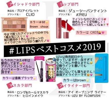 ワタシの #LIPSベストコスメ2019 💁‍♀️💗💗💗

👑アイシャドウ部門　1位

クリオ　プロアイパレット　02 Brown Choux

これひとつで何パターンのメイクが出来る？！
捨て色なし！