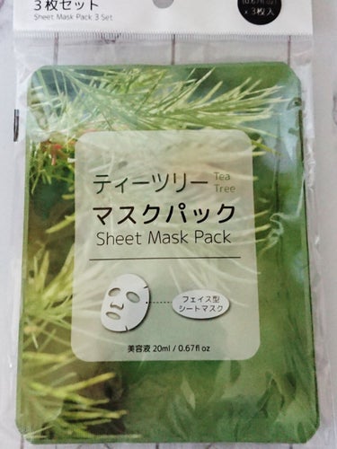 DAISO マスクパックティーツリーのクチコミ「🌱DAISO  マスクパックティーツリー(3枚入り)🌱

こちらは個包装のパックが３つ入った物.....」（2枚目）