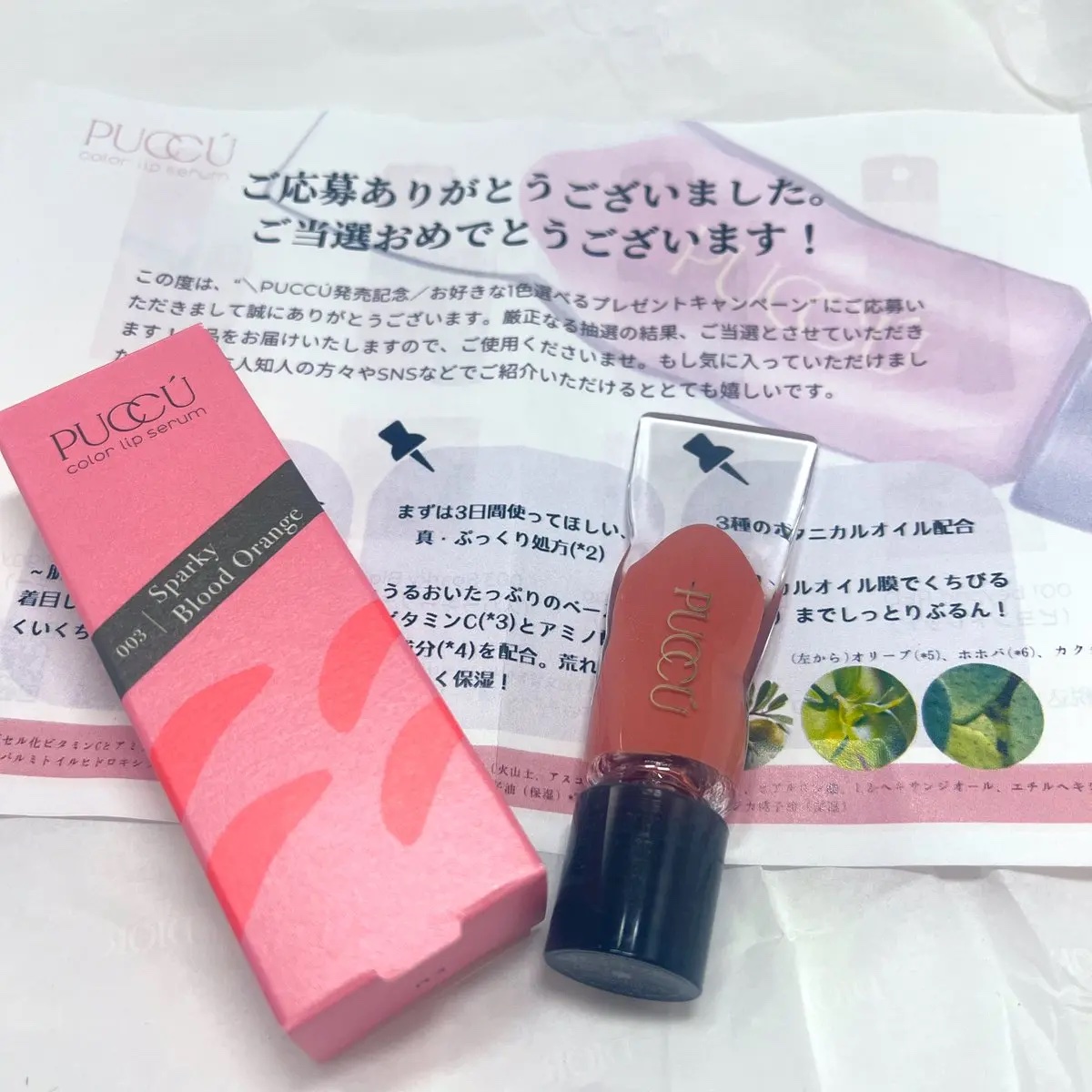 カラーリップセラム 003 スパーキーブラッドオレンジ/PUCCÚ/リップグロスを使ったクチコミ（1枚目）