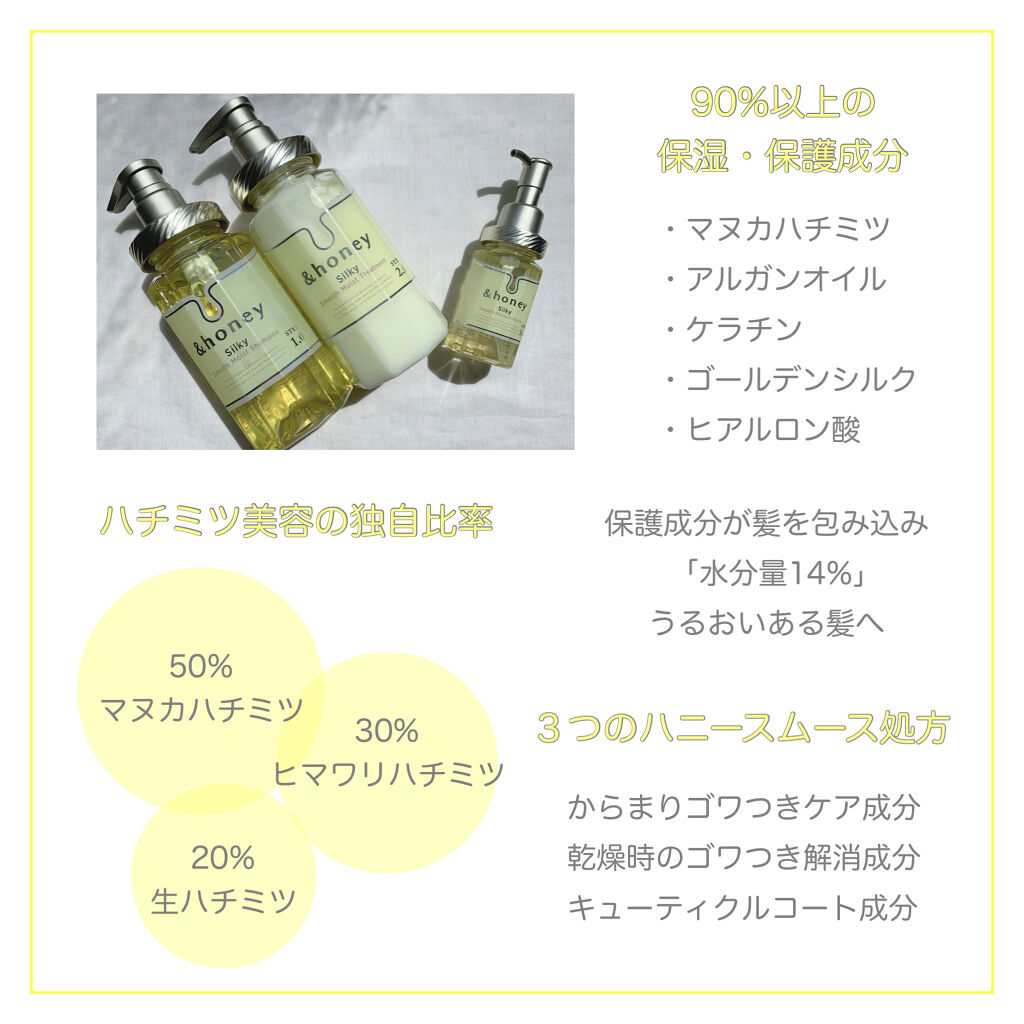 シルキー　スムースモイスチャー　シャンプー　1.0/ヘアトリートメント　2.0/&honey/市販シャンプーを使ったクチコミ（2枚目）