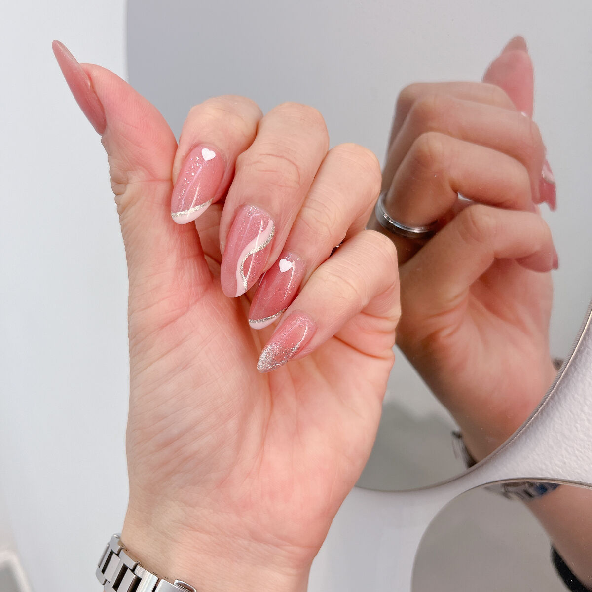 #ネイル,#オフィスネイル,#ジェルネイル,#シンプルネイル,#ピンクネイル,#冬ネイル,#バレンタインネイルのネイルデザイン