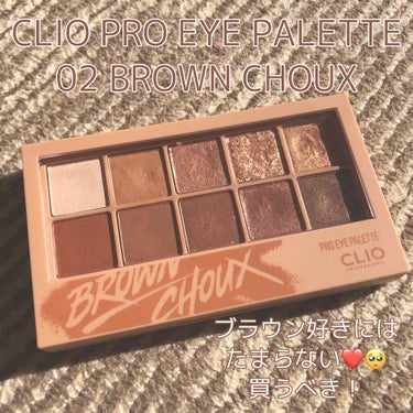 ブラウンシャドウが好きな人は
絶対使ってほしい！
CLIO PRO EYE PALETTE 02 BROWN CHOUX
10色入ってますが、本当にどれも使えます。
捨て色なんてありません。
ラメからマ