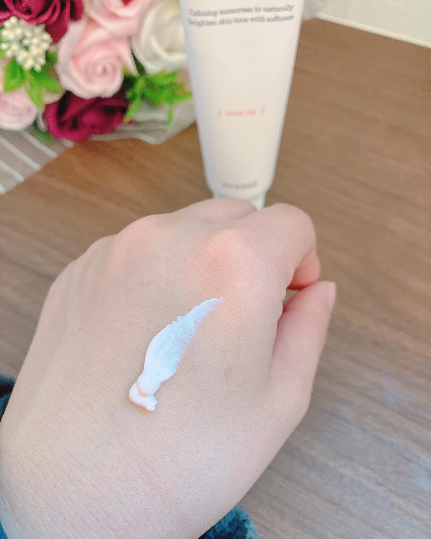 フレッシュヴィーガントーンアップサンクリーム/HYGGEE/日焼け止めクリームを使ったクチコミ（2枚目）