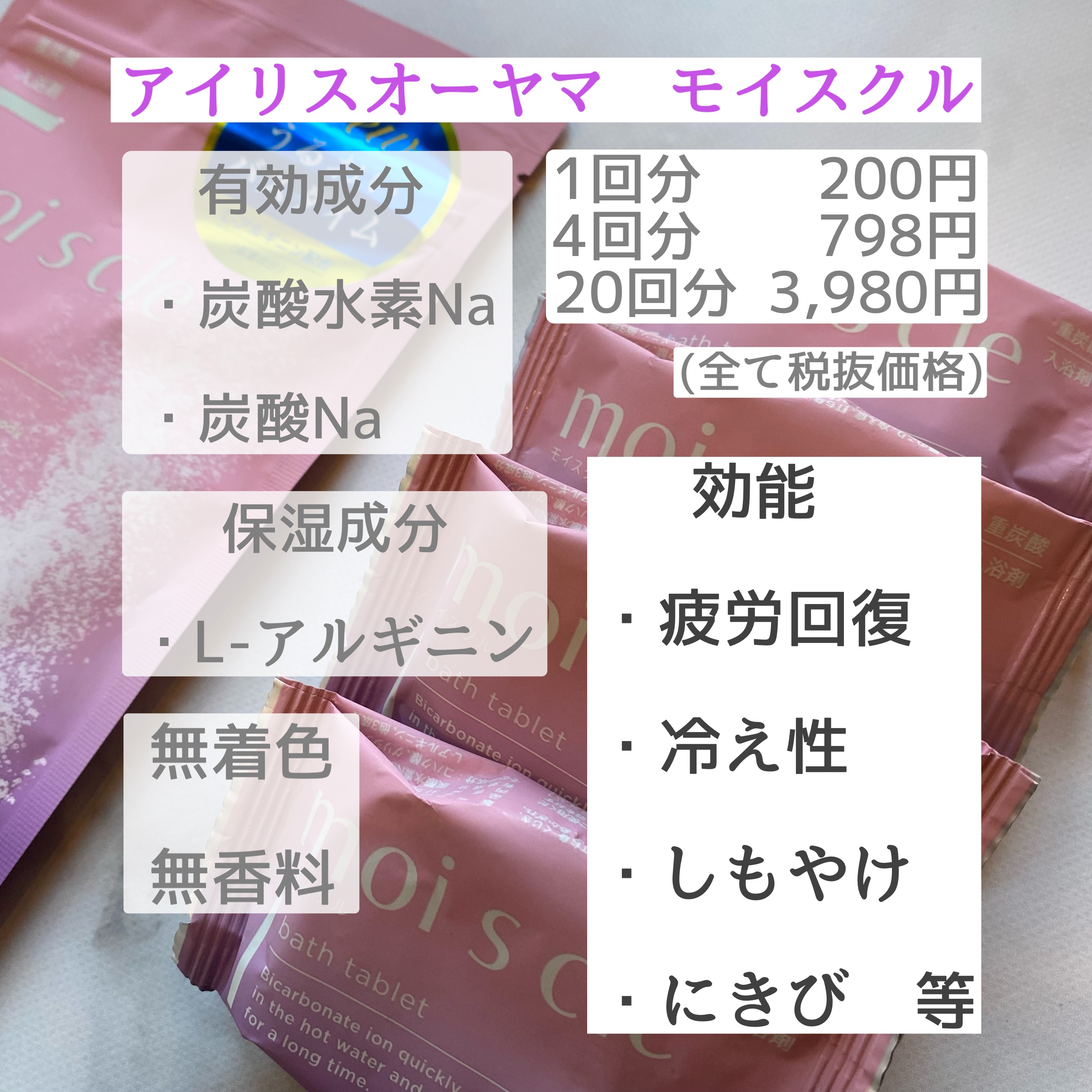 重炭酸入浴剤 moi s cle /アイリスオーヤマ/炭酸系入浴剤を使ったクチコミ（2枚目）