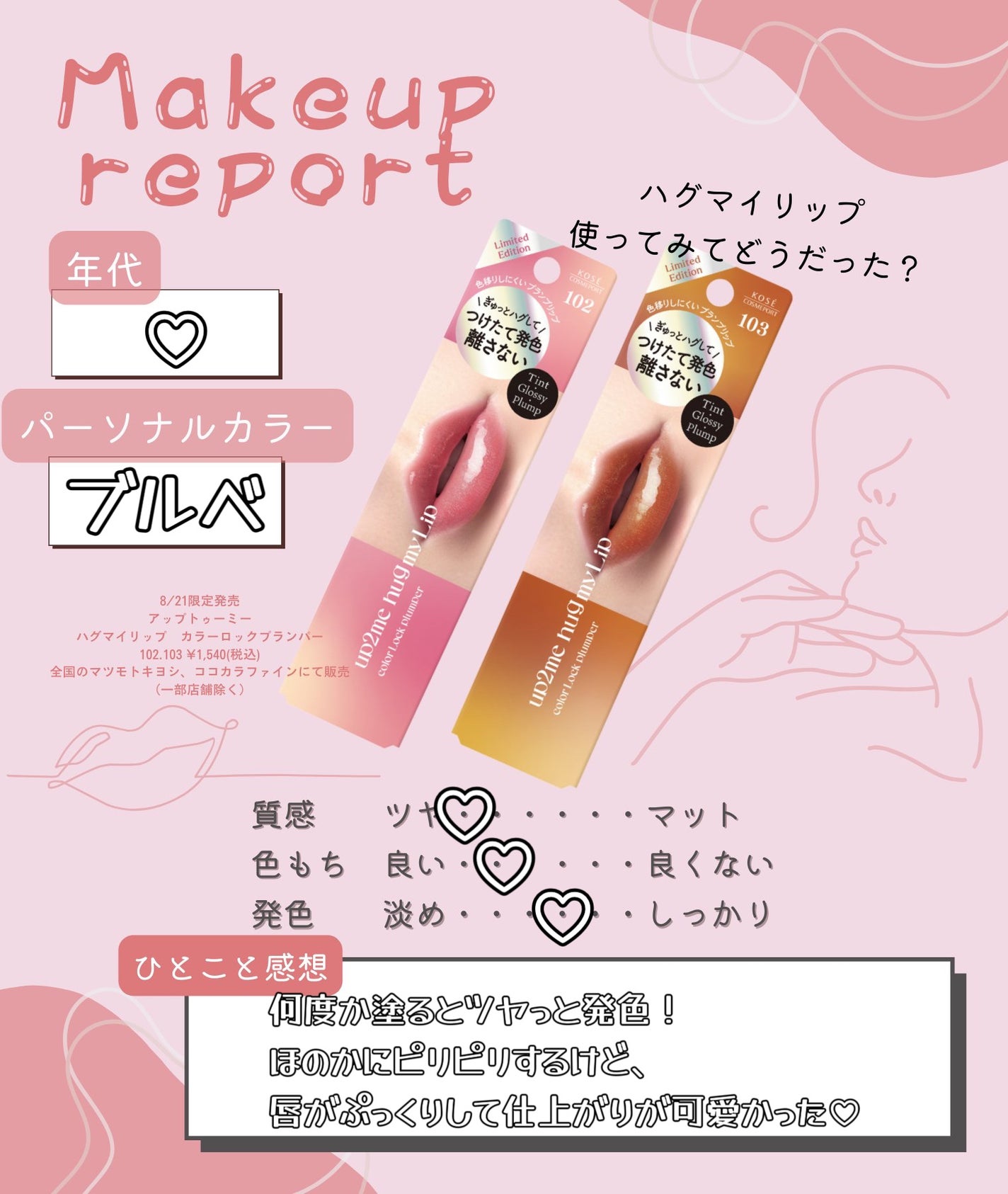 アップトゥーミー ハグマイリップ カラーロックプランパー/up2me/リッププランパーを使ったクチコミ(4枚目)