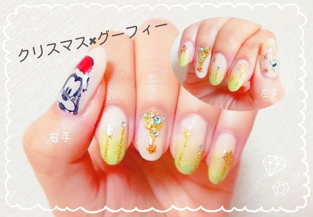 #ネイル,#セルフネイル,#クリスマスネイル,#グーフィーネイル,#ディズニーネイルのネイルデザイン
