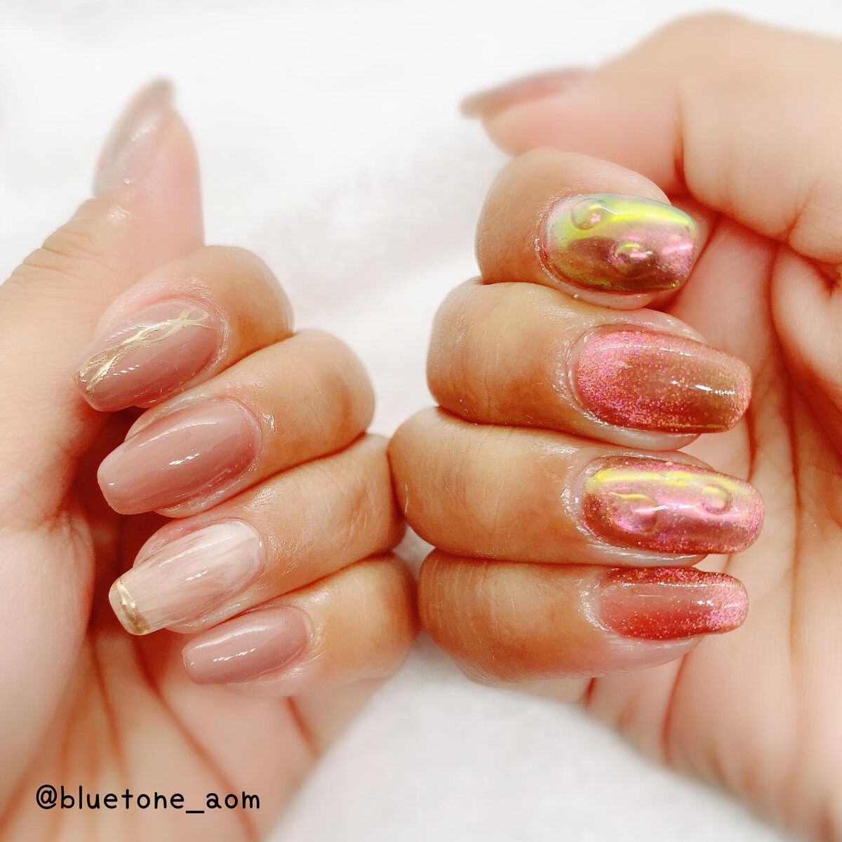 ⋆͛🦖⋆͛aomi on LIPS 「秋イメージの色んなこと詰めまくったアシメネイル!笑左手はダイソ..」(8枚目)