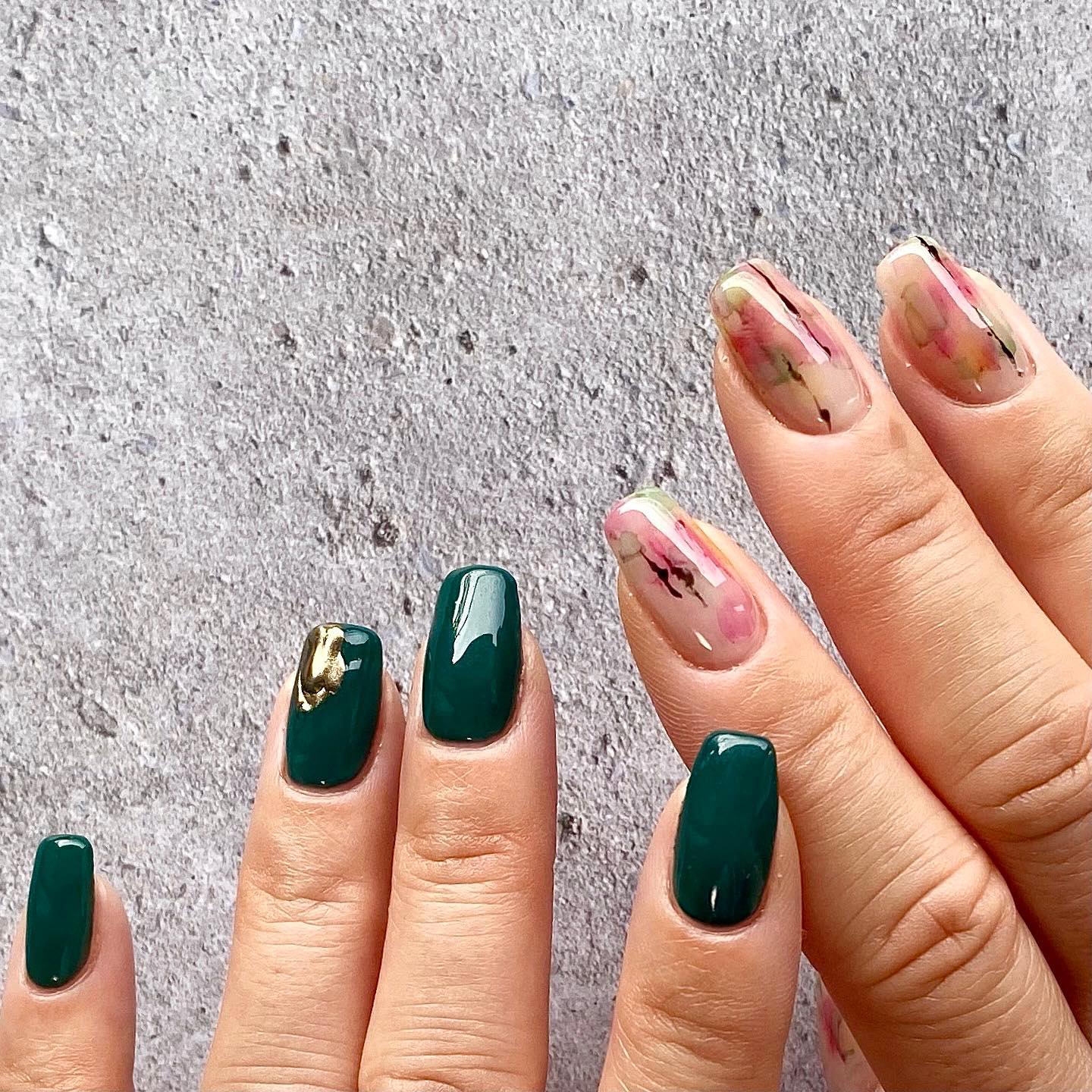 #インクネイル,#ニュアンスネイル,#ミラーネイル,#ちぐはぐネイル,#アレルギーレスネイルのネイルデザイン