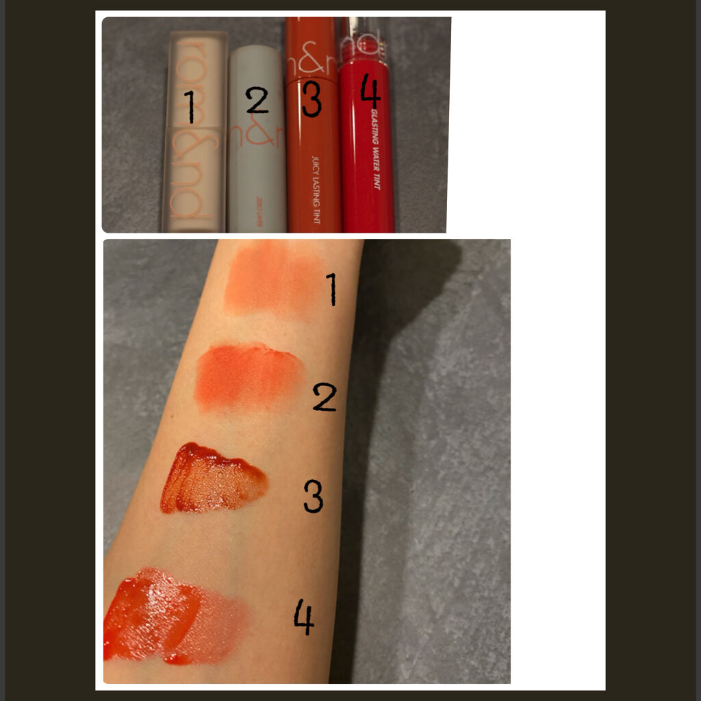 ジューシーラスティングティント/rom&nd/リップティントを使ったクチコミ（2枚目）