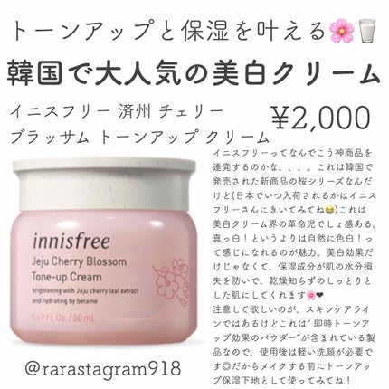 チェジュ チェリーブロッサム トーンアップクリーム/innisfree/化粧下地を使ったクチコミ(1枚目)