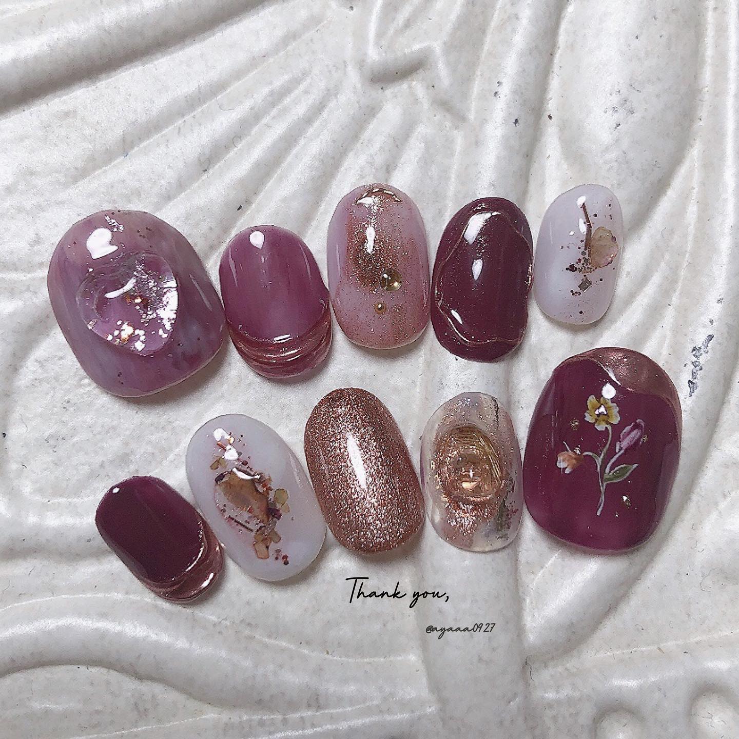 #手描きネイル,#ピンクブラウンネイルのネイルデザイン