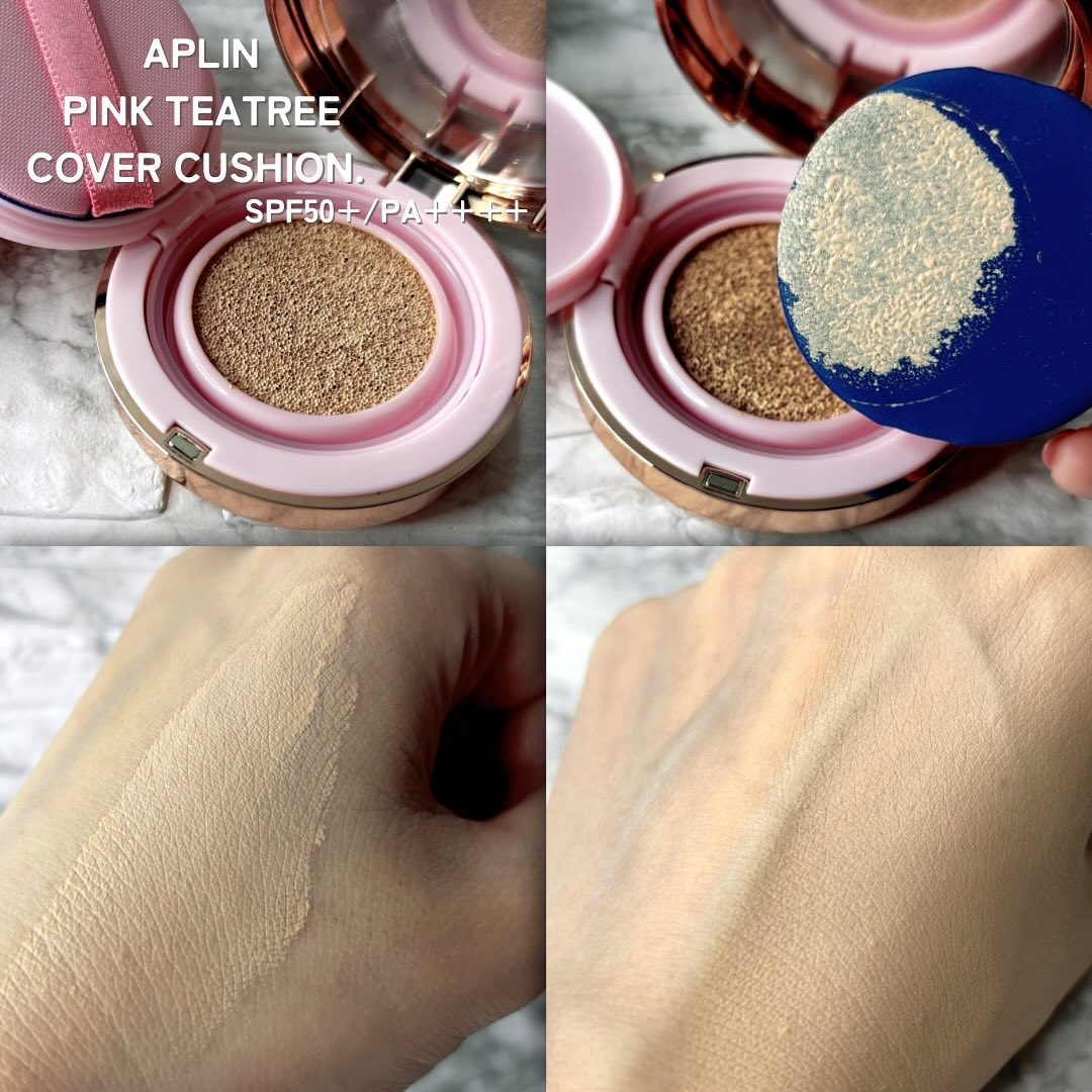 ピンクティーツリーカバークッション 21号 ライトベージュ/APLIN/クッションファンデーションを使ったクチコミ（2枚目）