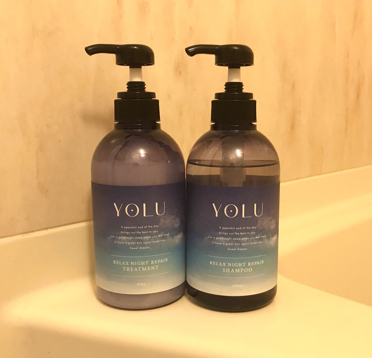 リラックスナイトリペア シャンプー／トリートメント シャンプー本体 475ml/YOLU/市販シャンプーを使ったクチコミ（1枚目）
