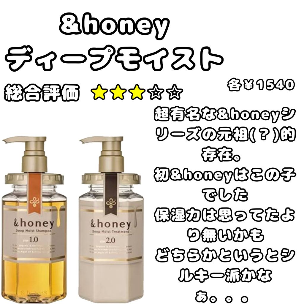 ディープモイスト シャンプー1.0／ヘアトリートメント2.0/&honey/市販シャンプーを使ったクチコミ（3枚目）