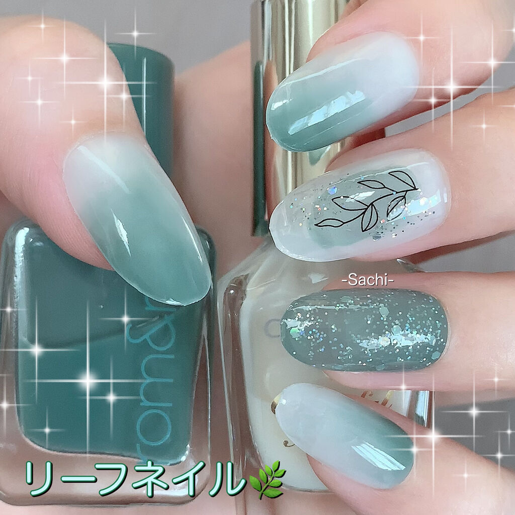 #セルフネイル,#夏ネイル,#リーフネイル,#簡単ネイル,#プチプラネイルのネイルデザイン