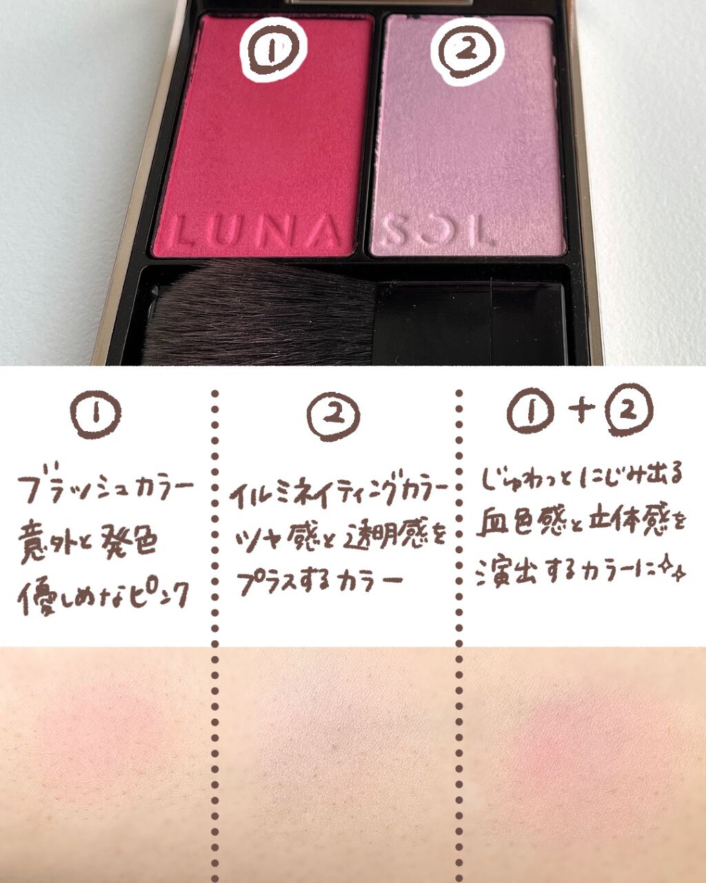 カラーリンググレイズ 01 Pink Flow/LUNASOL/パウダーチークを使ったクチコミ（2枚目）