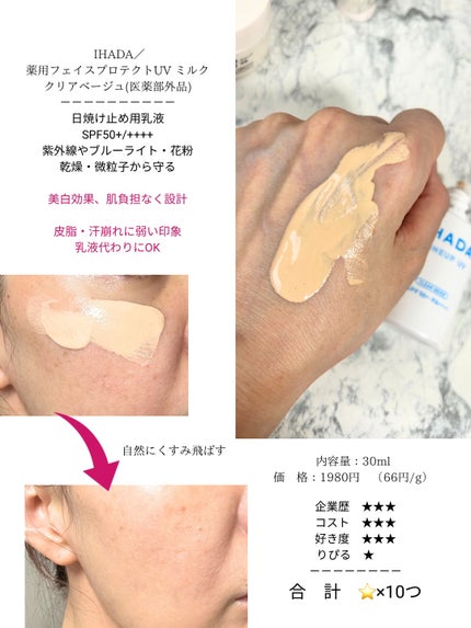 薬用フェイスプロテクトUV ミルク/IHADA/日焼け止めミルクを使ったクチコミ(4枚目)