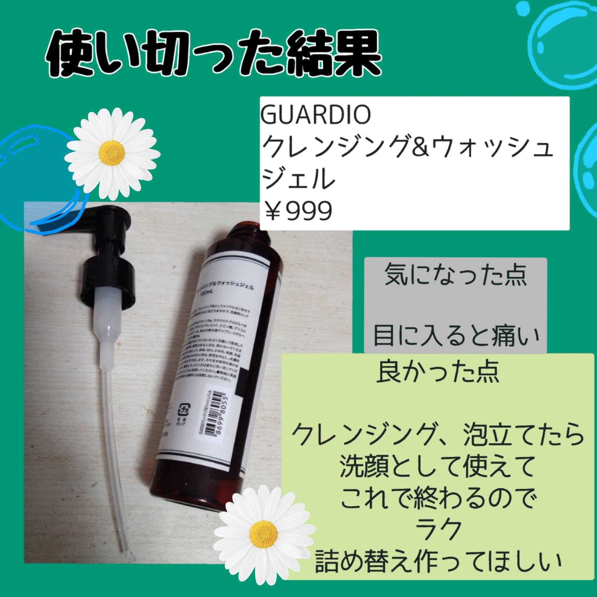 クレンジング&ウォッシュジェル/GUARDIO/クレンジングジェルを使ったクチコミ（2枚目）