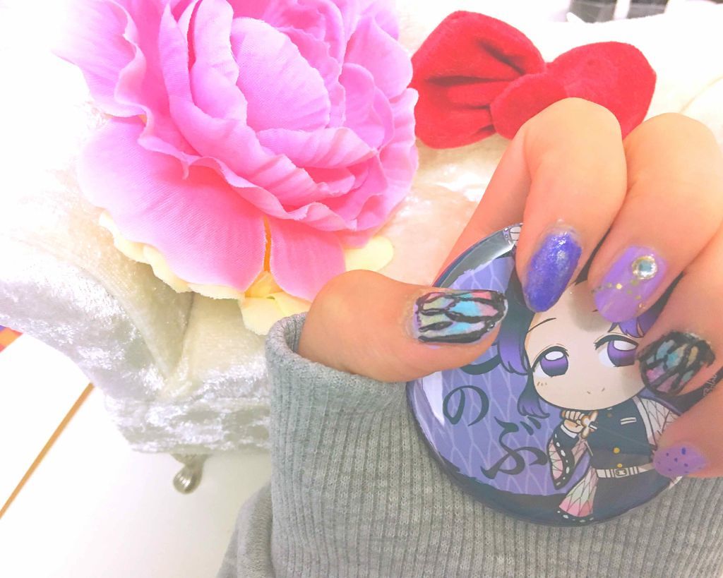 汚肌ブス B専😷 on LIPS 「ツイッターで見つけたしのぶさんモチーフのネイルやってみました!..」(2枚目)
