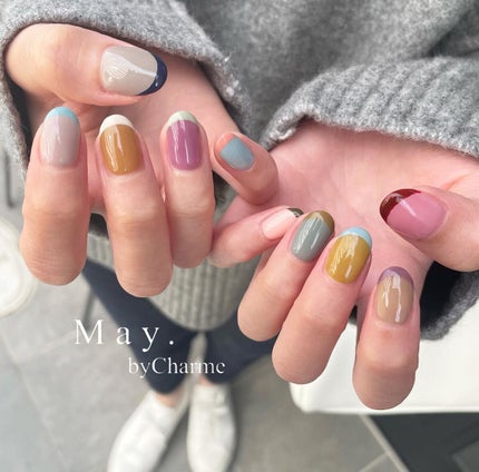 #カラフルネイル,#個性派ネイル,#フレンチネイル,#秋ネイル,#ニュアンスネイルのネイルデザイン