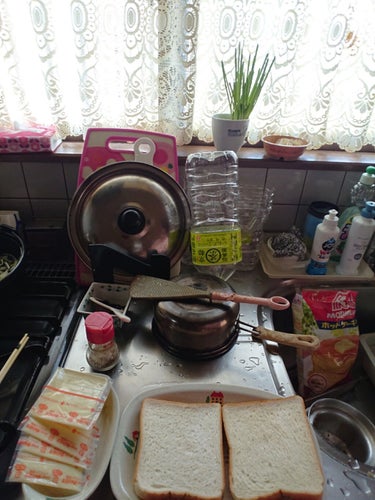 もやし😃ほうれん草😃うぃんなちいず食パン😃朝ごはん😃