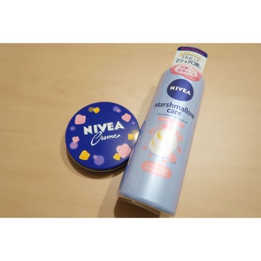 【NIVEA/マシュマロケア　ボディムース】
✔寒くなってくると買いたくなるニベア(^^)
ドラッグストアで可愛いデザインのニベア缶とセットで売ってたので思わず買っちゃいました😻

ボディムース、大好き