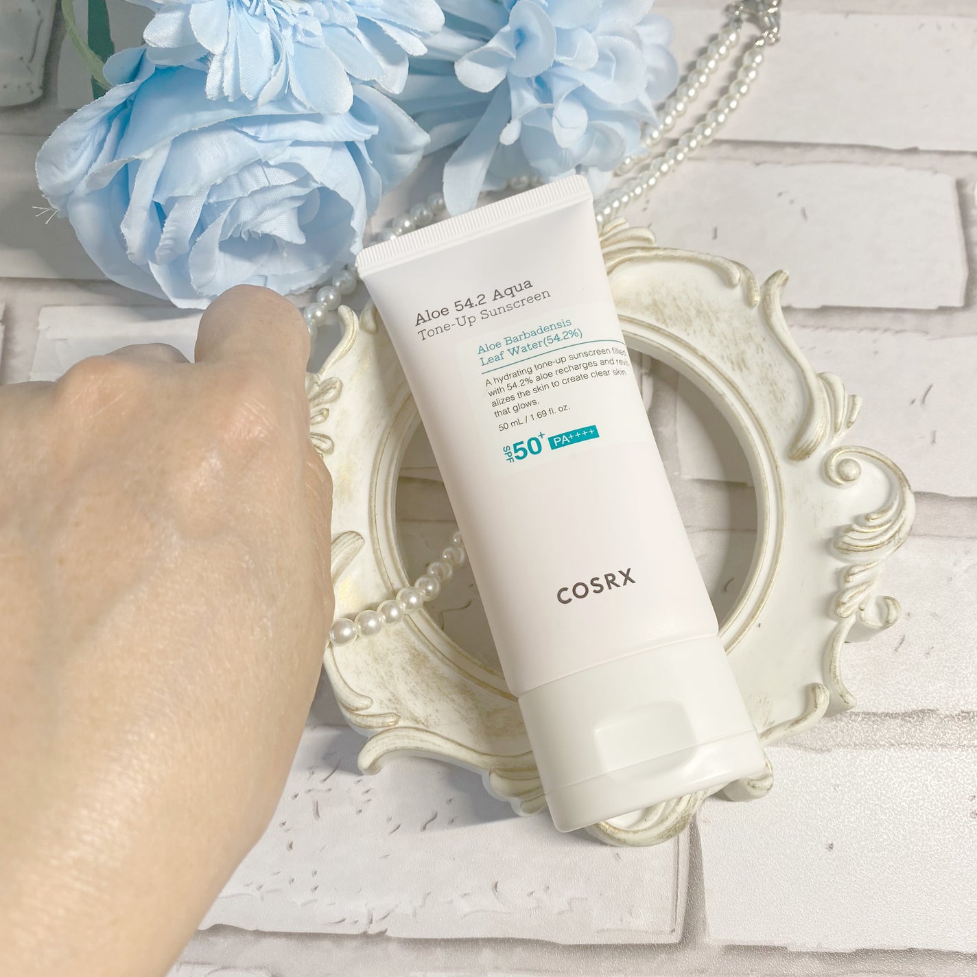 アロエ54.2アクアトーンアップUVクリーム SPF50+ PA++++/COSRX/日焼け止めクリームを使ったクチコミ(3枚目)