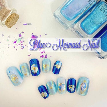 🌊Blue Mermaid Nail🌊
  今回は夏っぽいネイルを紹介します！
 ジェルネイルではない上にほんとに趣味として作っただけの自己満作品なのでクオリティは低いですが、逆に言うと誰でも作れるって