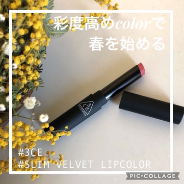 3CE 3CE SLIM VELVET LIP COLORのクチコミ「🌈色味で春メイクを楽しむ🌸🌈
※❗️写真3枚目に唇のアップあります❗️※


はじめまして^ .....」（1枚目）