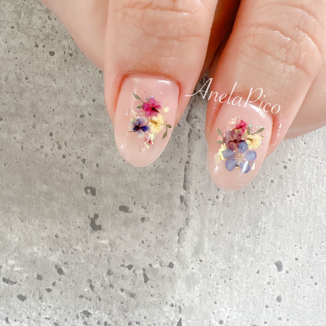#ネイル,#純国産ジェルネイル,#ジェルネイル,#春ネイル,#押し花ネイル,#フラワーネイルのネイルデザイン