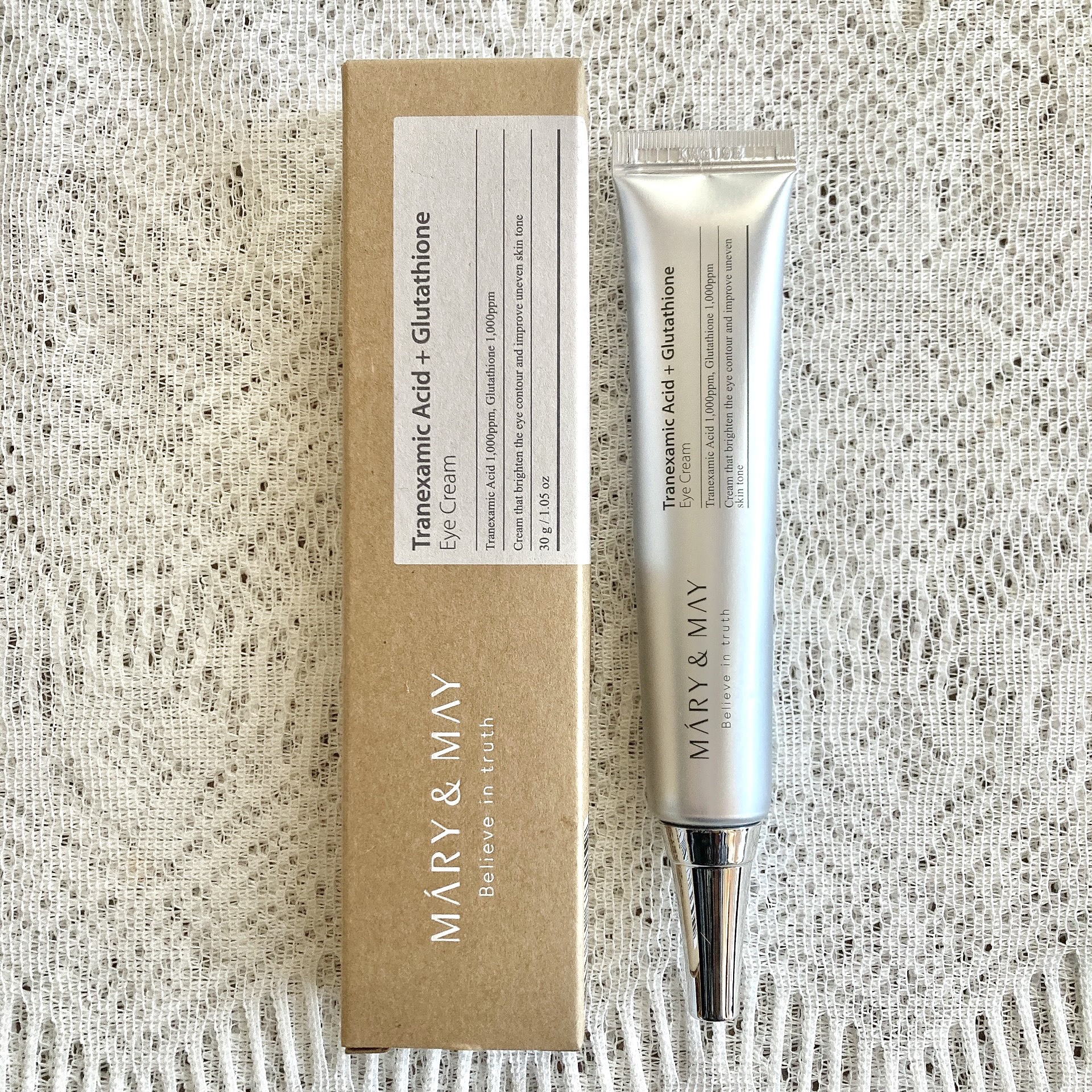 MARY&MAY トラネキサム酸＋グルタチオン アイクリームのクチコミ「＼クマ取り整形ちょっと待った‼️／
Qoo10で購入できるアイクリームを1度試してみませんか?.....」（3枚目）