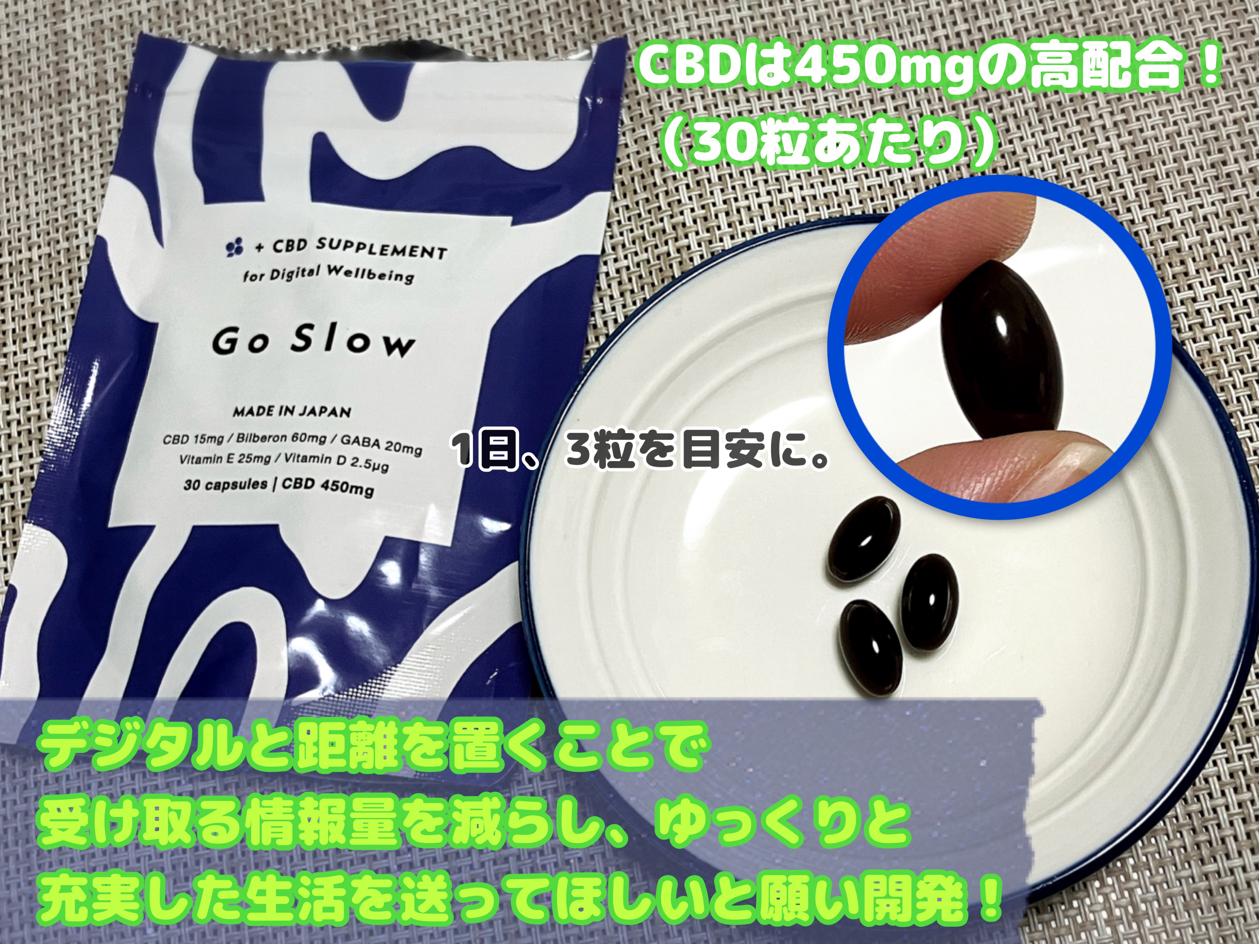 CBDサプリメント for デジタルウェルビーイング/Go Slow/健康サプリメントを使ったクチコミ（2枚目）