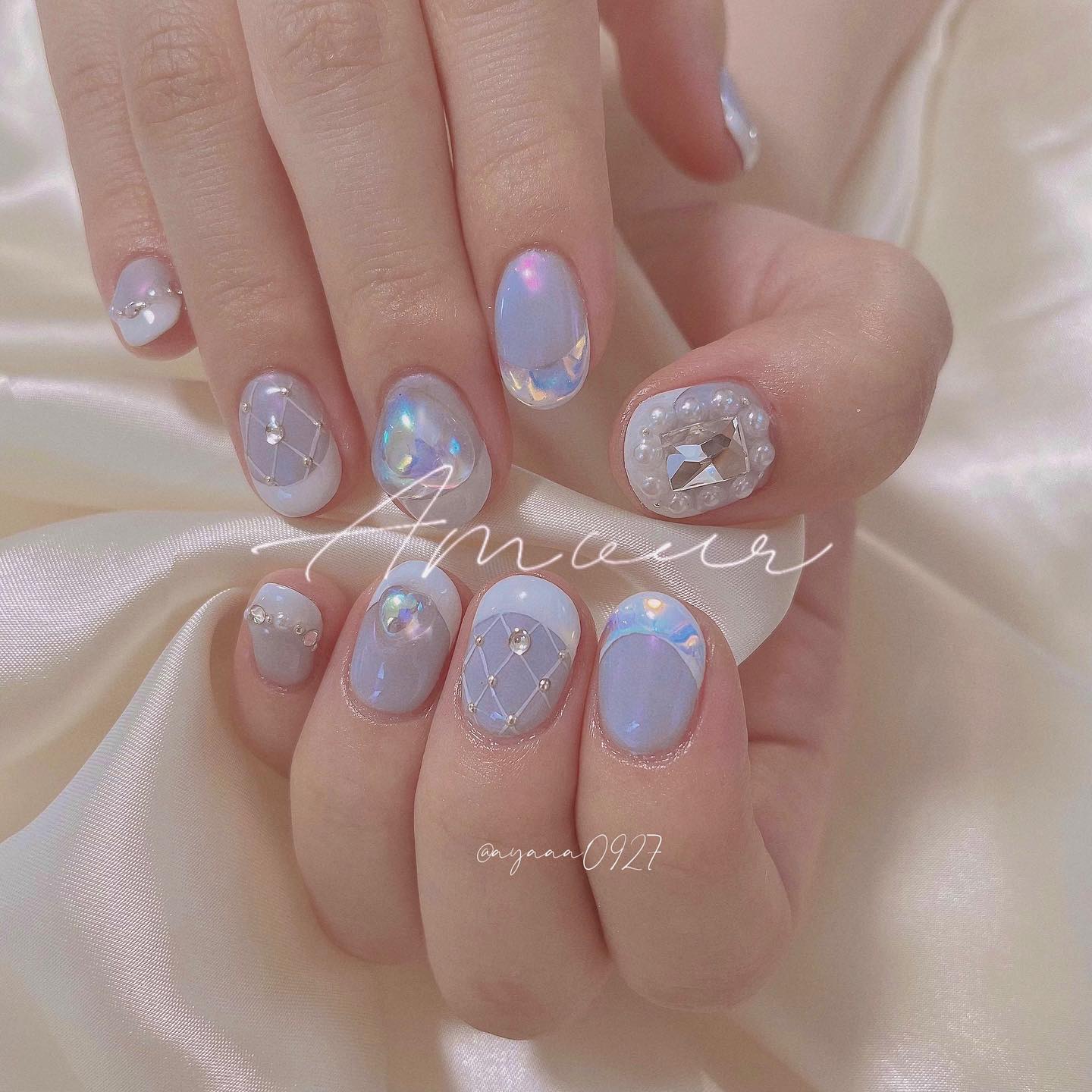 #パープルネイル,#氷ネイル,#うるうるネイルのネイルデザイン