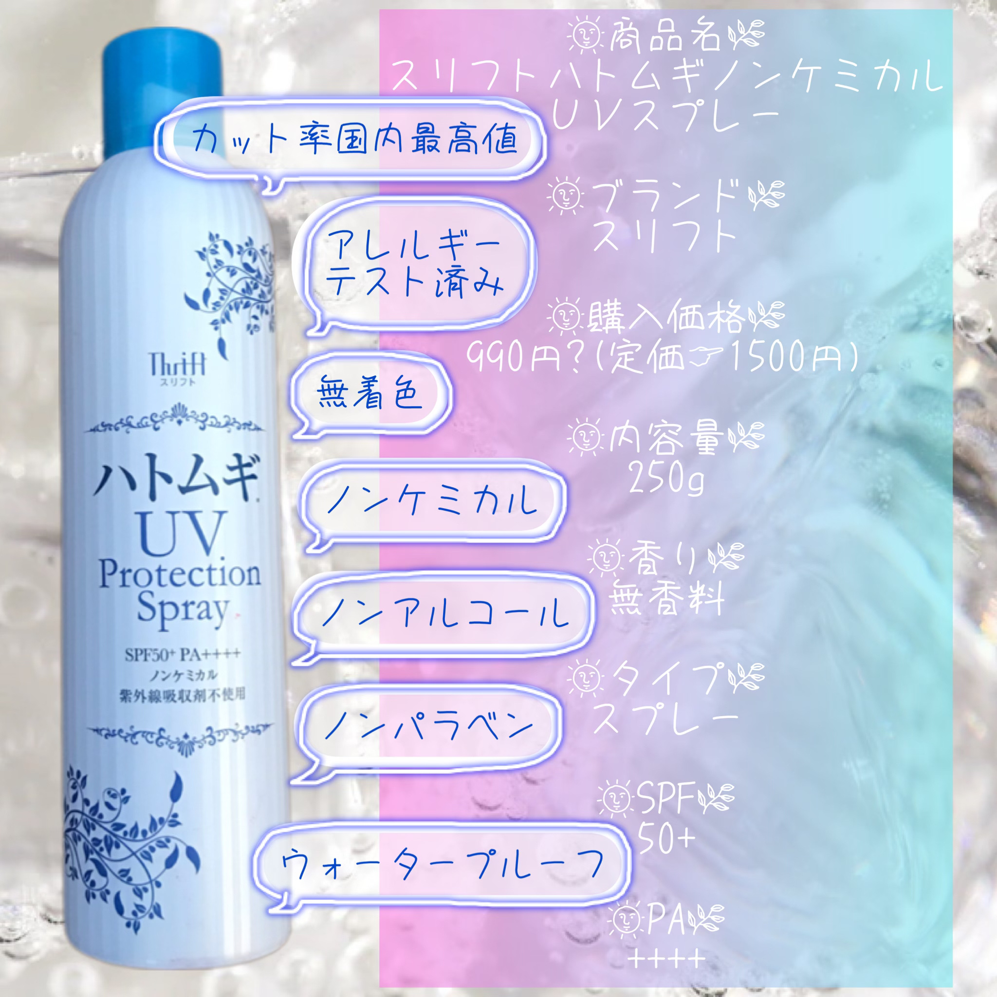 スリフト ハトムギノンケミカルＵＶスプレー/スリフト /日焼け止めミスト・スプレーを使ったクチコミ（2枚目）