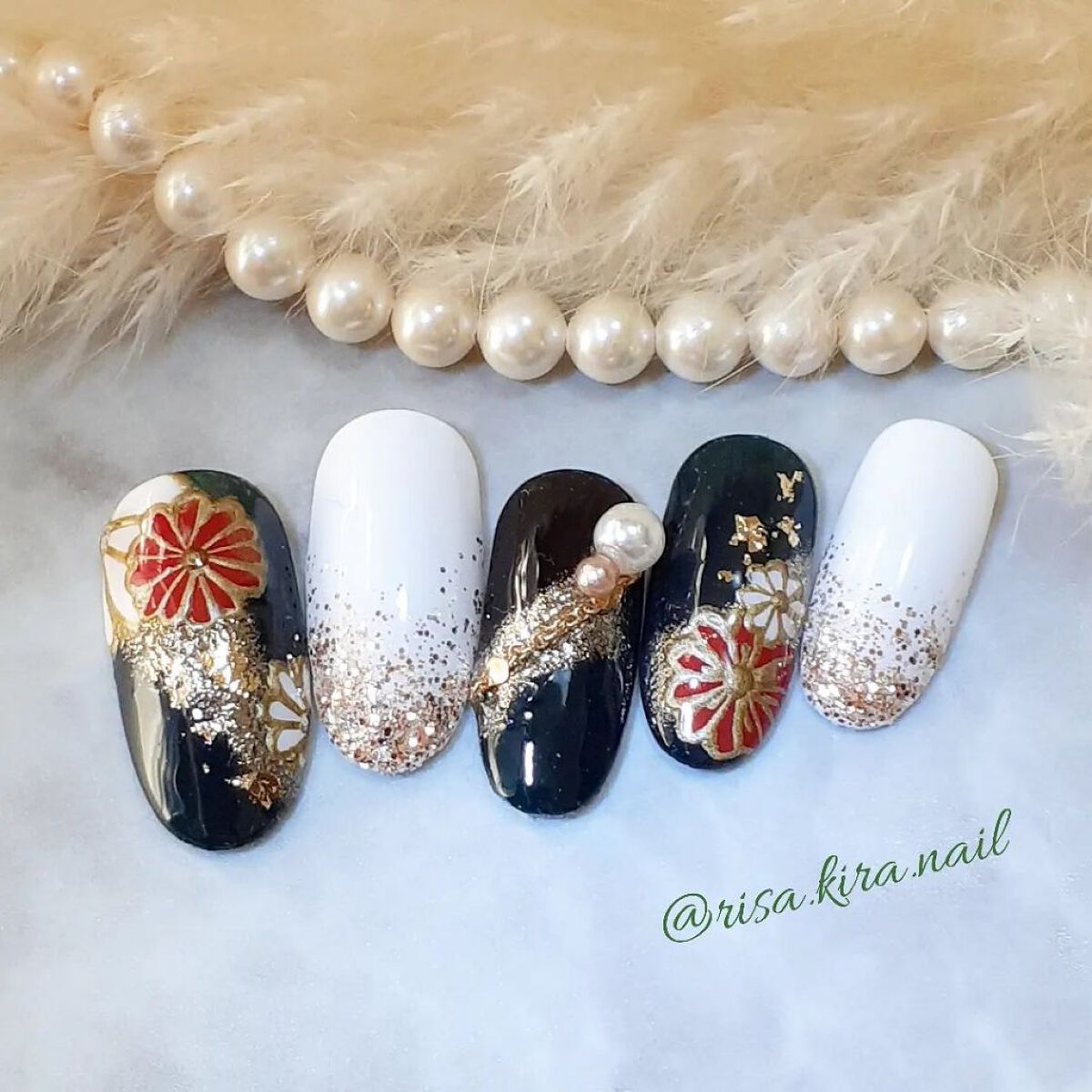 #ネイル,#ジェルネイル,#和柄ネイル,#成人式ネイル,#お正月ネイル,#キラキラネイルのネイルデザイン