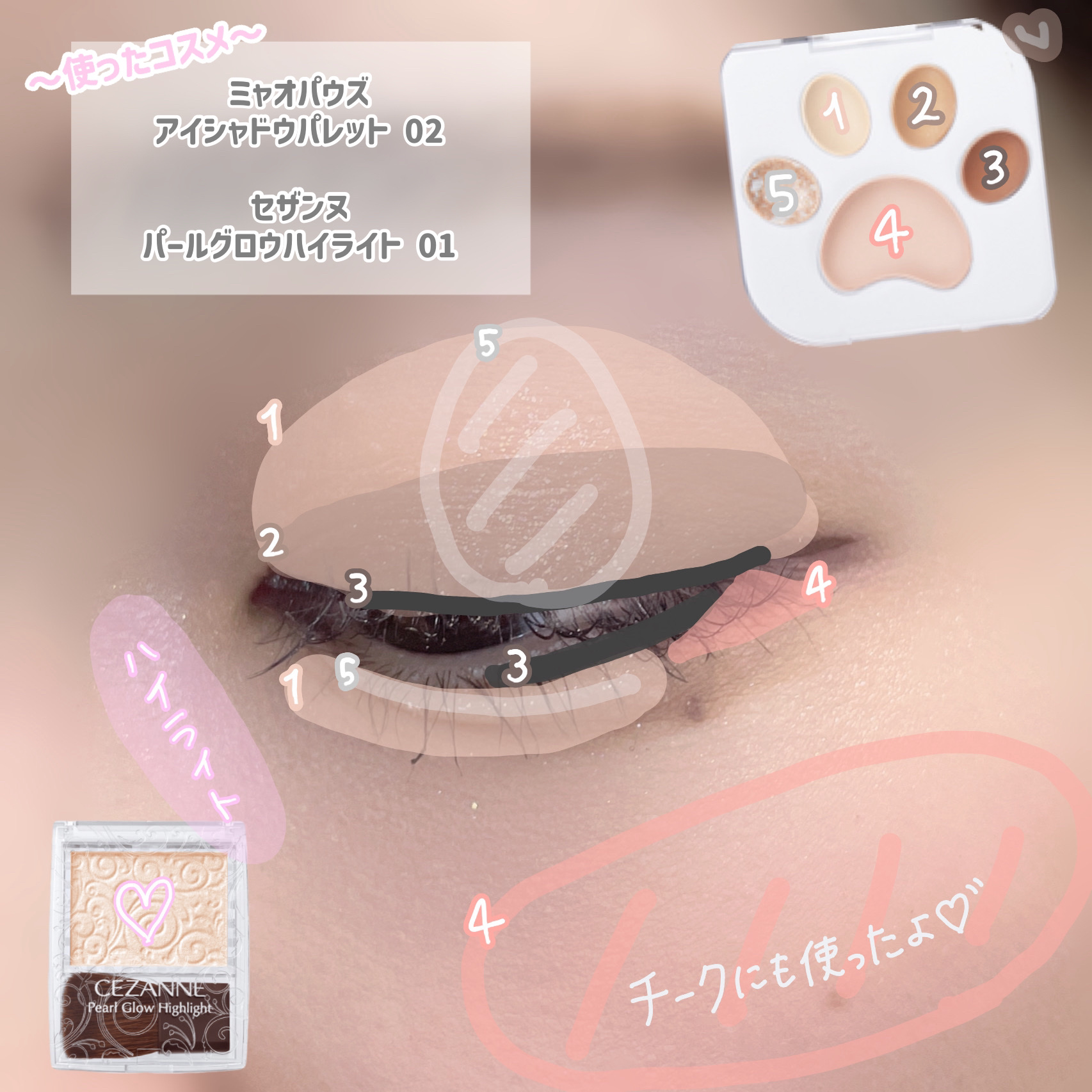 ミャオパウズアイシャドウパレット/MilleFée/アイシャドウパレットを使ったクチコミ（2枚目）