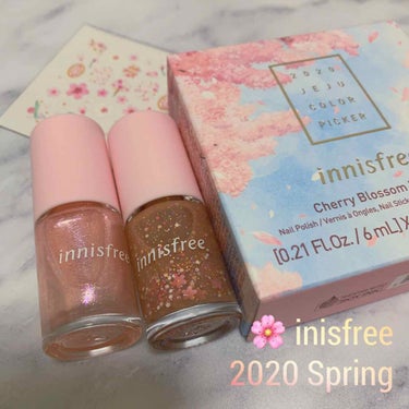 やっと届いたー🙈💕

🌸inisfree
　2020 JEJU COLOR PICKER
　Cherry Blossom Nail Set

ネイルとシールのかわいいセット😍
薄ピンクのきれいなラメパー