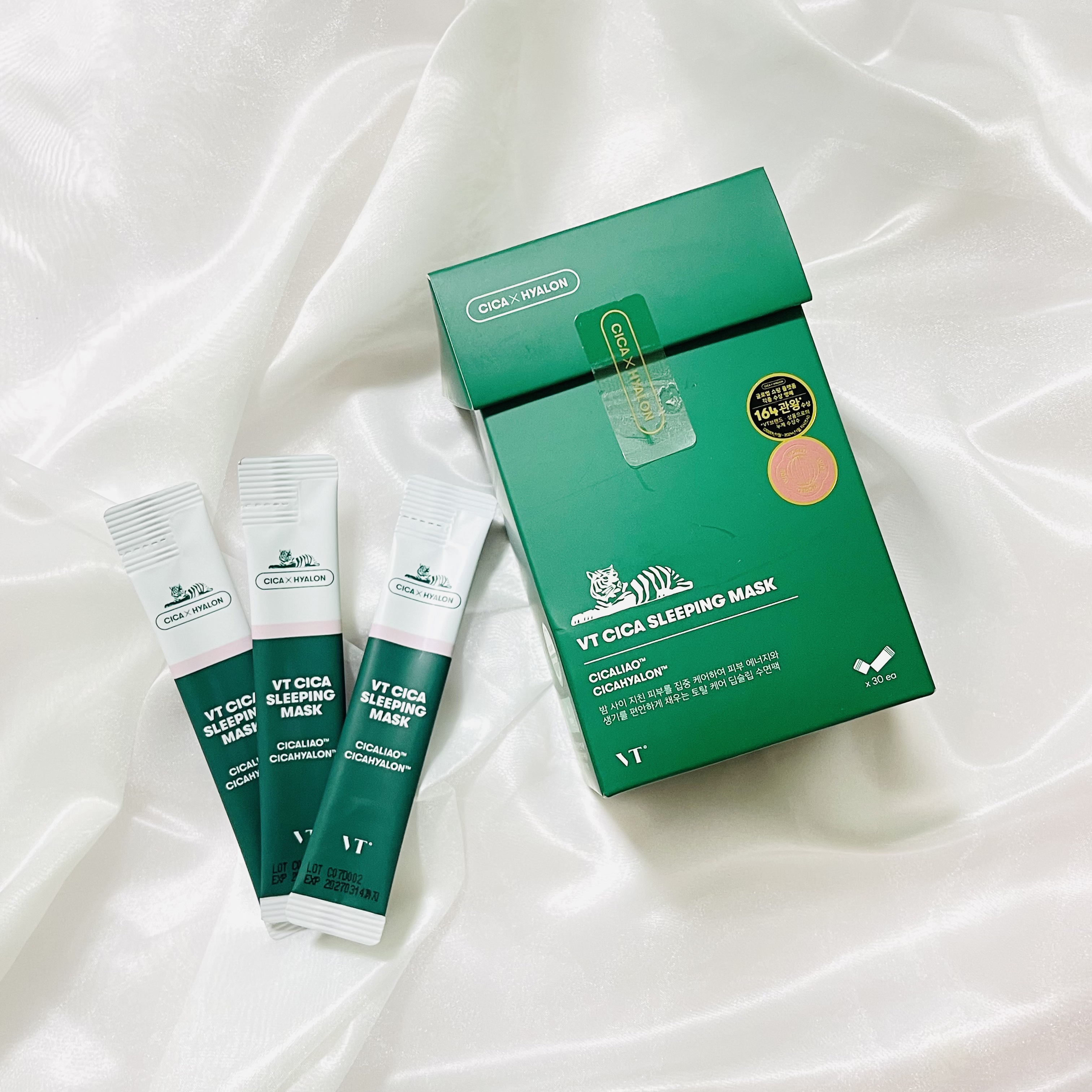 VT CICA スリーピングマスクのクチコミ「寝ている間にうるおいチャージ♪
1包ずつ個包装になっているから、毎日新鮮な状態で使えるの🍀
3.....」（1枚目）