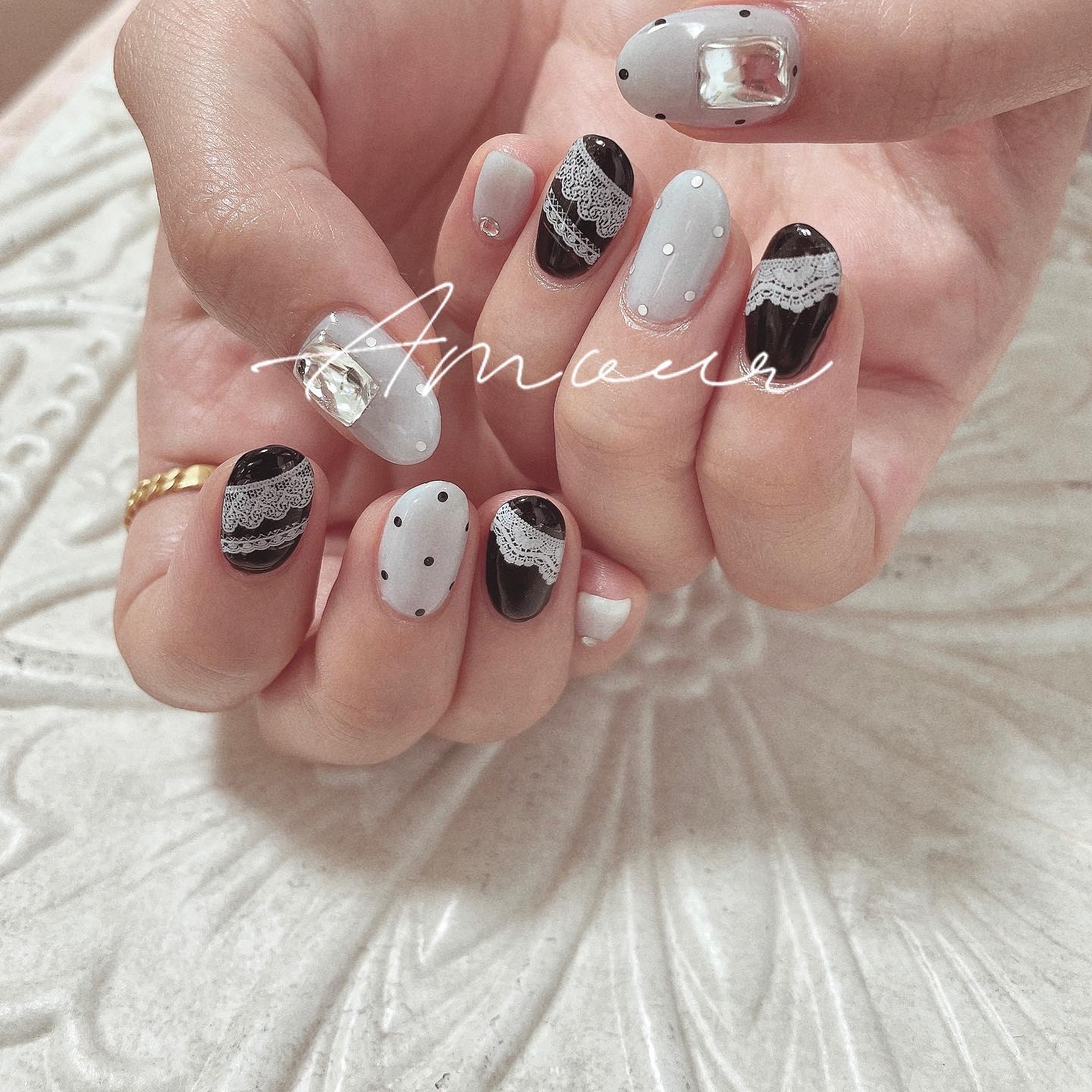 #レースネイル,#ビジューネイルのネイルデザイン